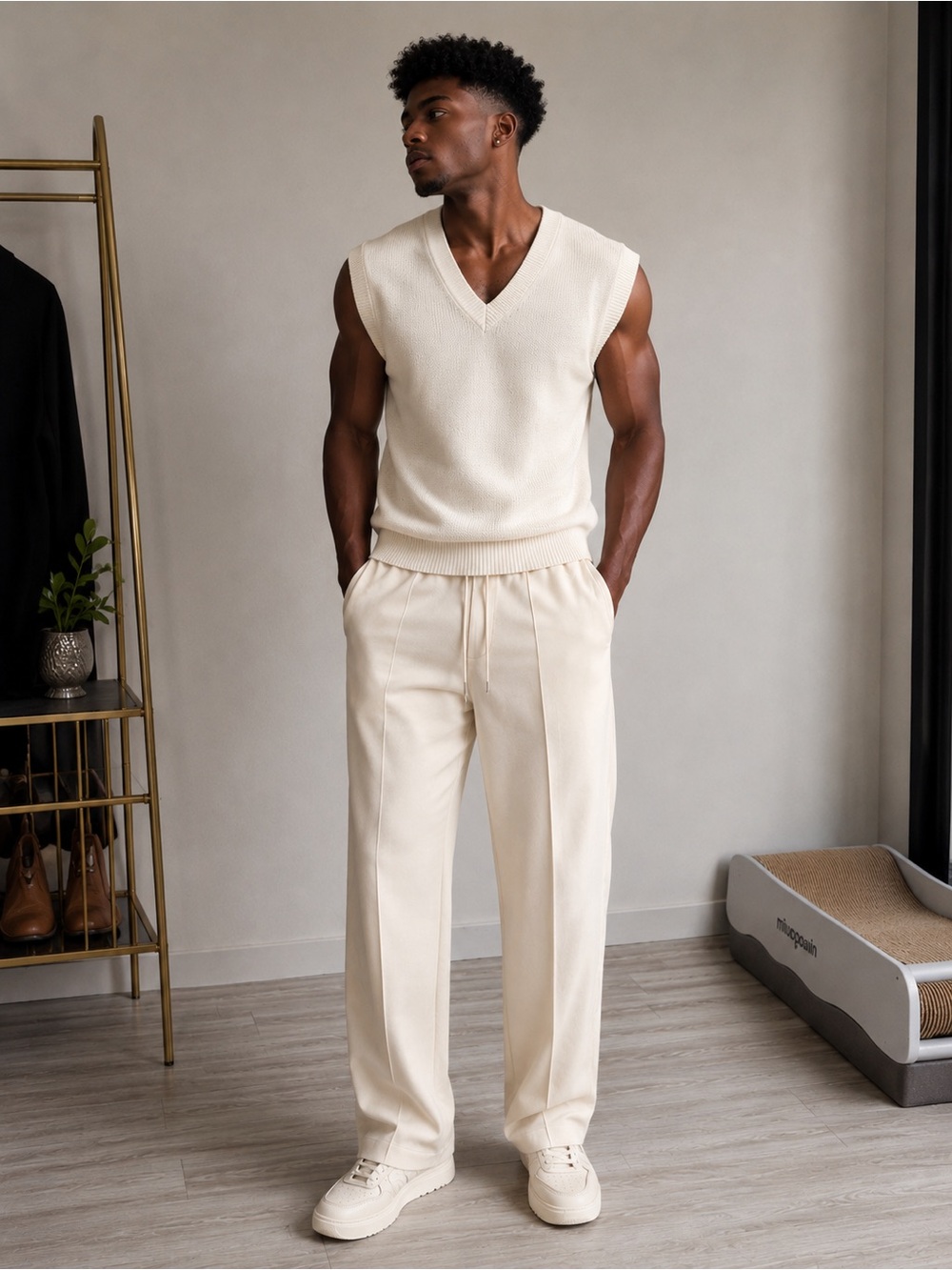 ASOS Cream Drawstring Tailored Chinos